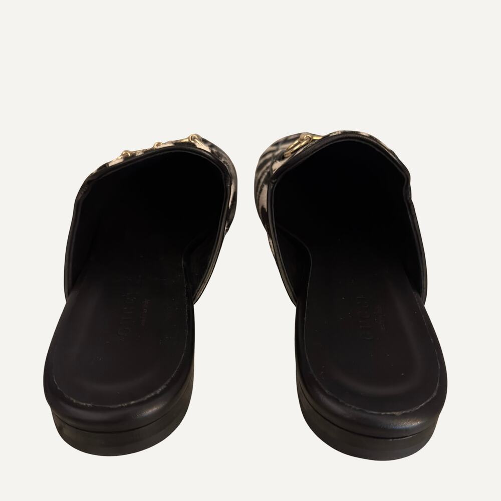 Gucci Zebra Print Horsebit Mules in Black and White - Picture 4 of 9